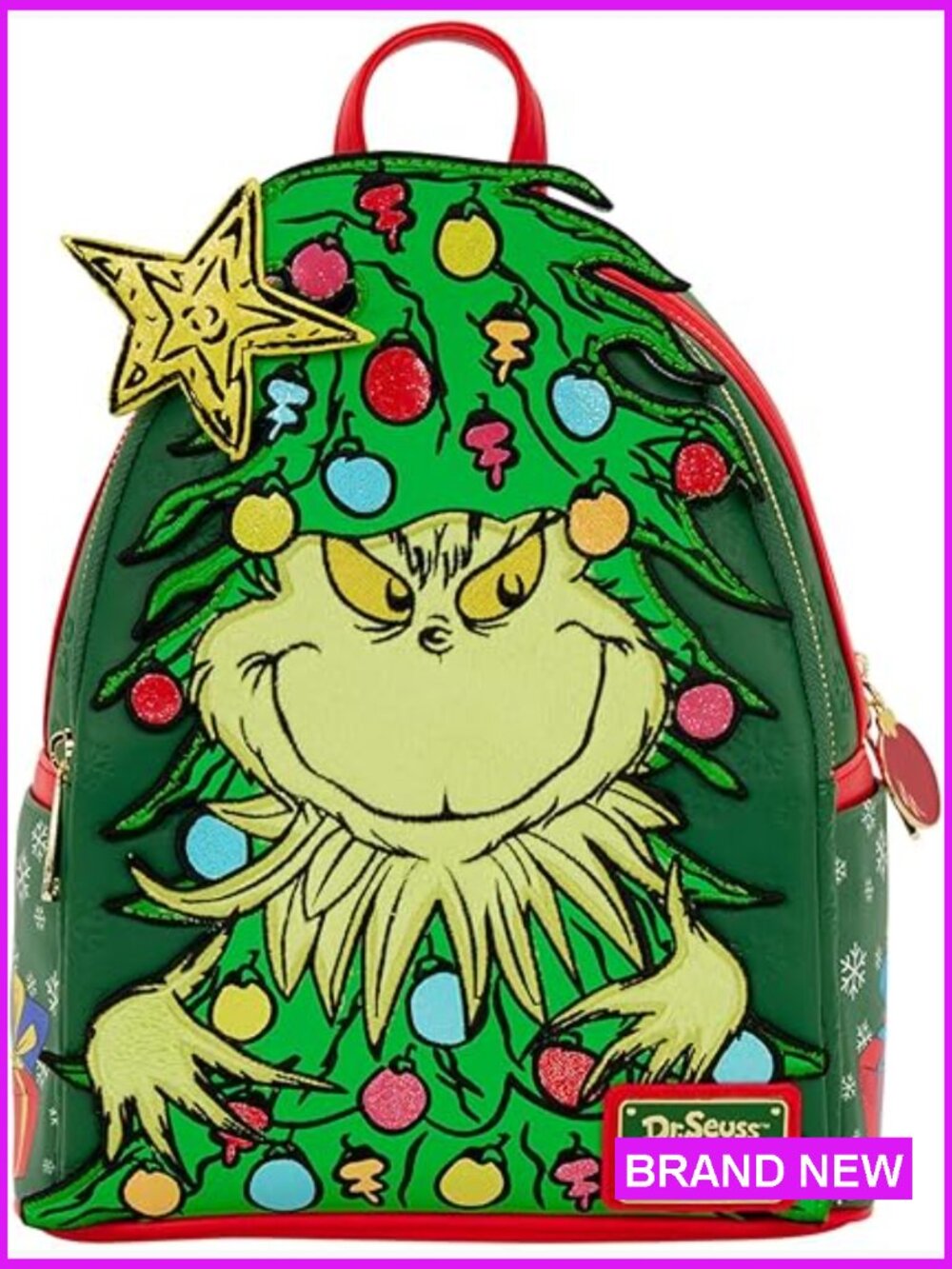 Mini Backpack Holiday Themed Plush Grinch Character Light Up Star Adjustable